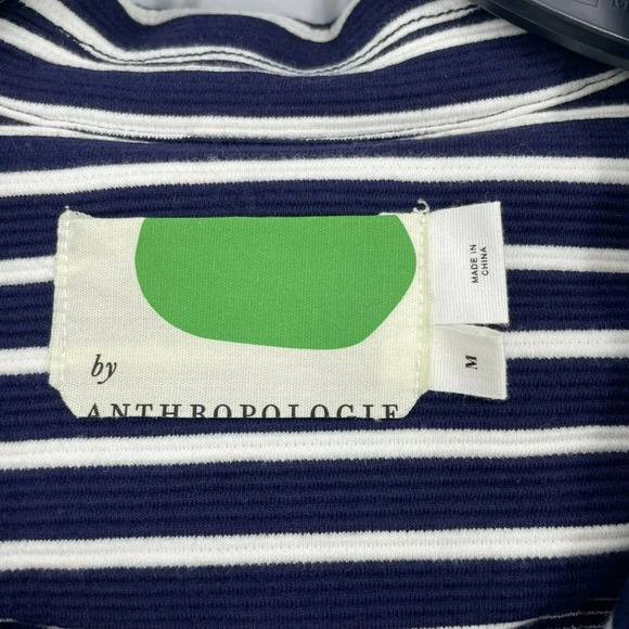 Anthropologie Coat Women’s Sz M Blue White Stripe Shell 4 Button Single Breasted - Picture 4 of 9